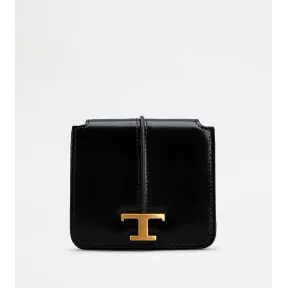 托德斯/Tod's 女人 黑色 T Timeless配肩带皮革信用卡包 XAWTSK56200KETB999