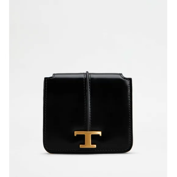 托德斯/Tod's 女人 黑色 T Timeless配肩带皮革信用卡包 XAWTSK56200KETB999