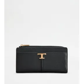 托德斯/Tod's Woman ブラック T タイムレス レザー ウォレット XAWTSKBS400TLSPZ056T