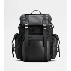 托德斯/Tod's 男人 黑色 中号织物拼皮革背包 XBMTRKG0300SPFB999