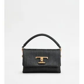 托德斯/Tod's Woman BLACK T Timeless Flap Bag in Reptile Micro XBWTSQC9000T7CPZB999