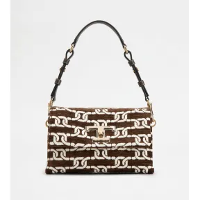 托德斯/Tod's Woman BROWN T Timeless Flap Bag in Fabric Mini XBWTSQCT100TP8PZS611