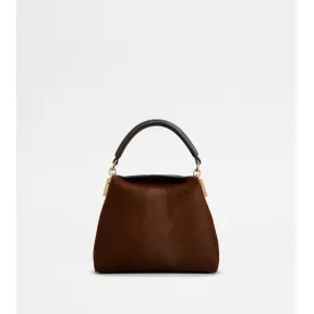 托德斯/Tod's 女人 棕色 Tod's T Case 超小号带毛皮革邮差托特包 XBWTSTO0000S5J01A2