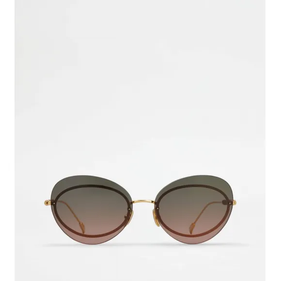 托德斯/Tod's 女人 金色 泪珠状皮革镜腿太阳眼镜 XOW03756417AGUG209