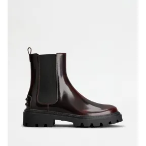 托德斯/Tod's Woman 酒紅色 Tod's皮革切爾西靴 XXW08J0GF90AKT38R810