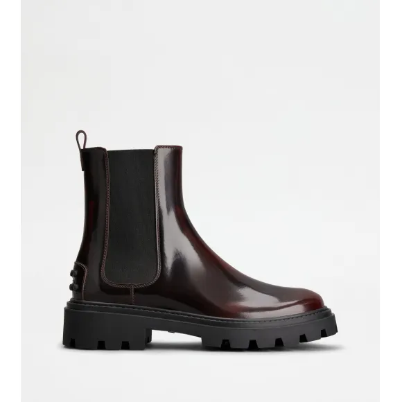 托德斯/Tod's Woman 酒紅色 Tod's皮革切爾西靴 XXW08J0GF90AKT38R810