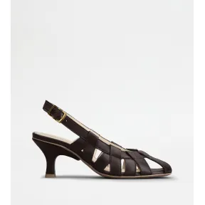 托德斯/Tod's Woman 棕色 皮革後袢帶高跟鞋 XXW19L0IH80MID42S611