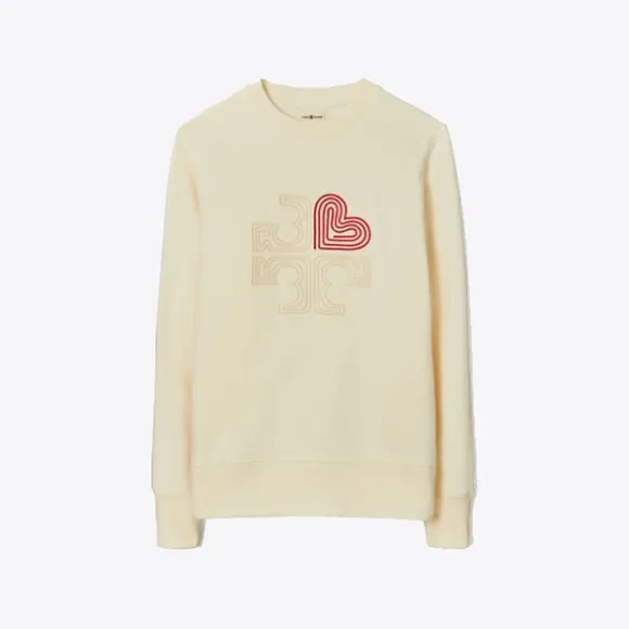汤丽柏琦/Tory Burch 厚实棉质毛圈布心形 Logo 圆领衫 83227-285