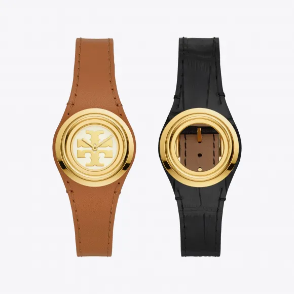 汤丽柏琦/Tory Burch Miller双T Logo可替换皮表带石英手表 TBW6211-000