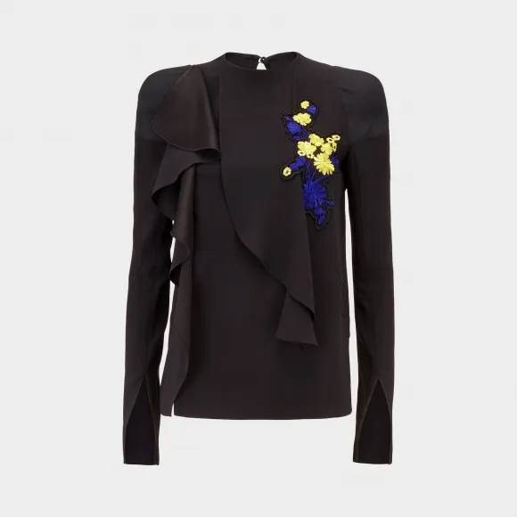 范思哲/Versace Florage 荷叶边刺绣上衣 - 黑色 衬衫&上衣 A78062-A216617_A1008