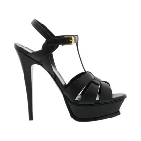 伊夫圣罗兰/Yves Saint laurent 黑色Tribute皮革高跟凉鞋 315487BDA001000