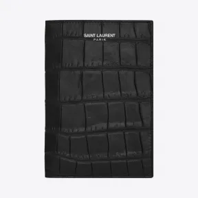 伊夫圣罗兰/Yves Saint laurent 经典SAINT LAURENT护照包，采用黑色鳄鱼压纹真皮 327051CS3