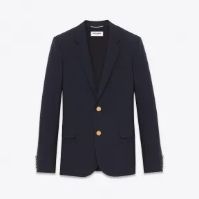 伊夫圣罗兰/Yves Saint laurent 经典海军蓝羊毛华达呢短款休闲西装外套 329983Y639H4140