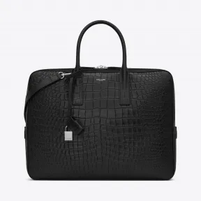 伊夫圣罗兰/Yves Saint laurent 经典MUSEUM小号黑色鳄鱼压纹真皮公文包  342606CS30E1000