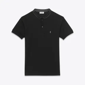 伊夫圣罗兰/Yves Saint laurent 黑色棉质拼接真皮短袖立领 POLO 衫 343676Y2YE11000