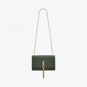 伊夫圣罗兰/Yves Saint laurent 女士 KATE中号鳄鱼纹压印亮面皮革链条流苏包 354119DND0J3144