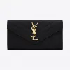 伊夫圣罗兰/Yves Saint laurent monogram 大号黑色细粒纹理提花凸纹真皮翻盖钱夹 372264BOW01