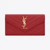 伊夫圣罗兰/Yves Saint laurent monogram 大号大红色细粒纹理提花凸纹真皮翻盖钱夹 372264BOW0