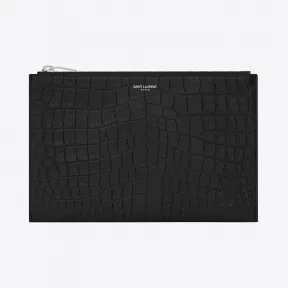 伊夫圣罗兰/Yves Saint laurent 经典圣拉伦特巴黎拉链迷你平板电脑袖黑色鳄鱼压纹皮革 375950CS30E10