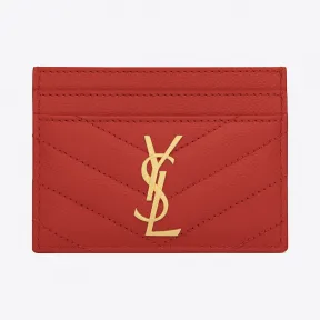 伊夫圣罗兰/Yves Saint laurent monogram大红色颗粒纹理小羊真皮信用卡套 423291BOW016422