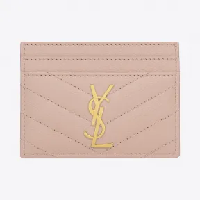 伊夫圣罗兰/Yves Saint laurent monogram浅粉色颗粒纹理小羊真皮信用卡套  423291BOW01692