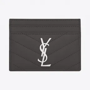伊夫圣罗兰/Yves Saint laurent monogram 深煤灰色细粒纹理提花凸纹真皮信用卡夹 423291BOW02