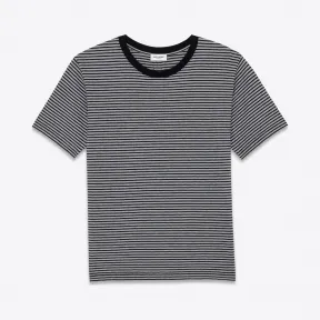 伊夫圣罗兰/Yves Saint laurent 朋克摇滚风全棉汗布黑色和麻灰色条Pasadena条纹短袖T恤 439488Y2