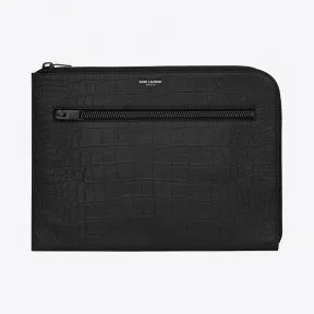 伊夫圣罗兰/Yves Saint laurent RIDER黑色鳄鱼纹压花真皮文件包  440945C9H0U1000