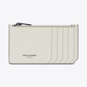 伊夫圣罗兰/Yves Saint laurent 经典 FRAGMENTS 鸽白色真皮和黑色闪亮装饰拉链袋 458589B9LE