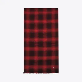伊夫圣罗兰/Yves Saint laurent 标志性褶皱方巾，采用黑色和红色格子呢羊毛、羊绒和丝绒提花 4586394Y87
