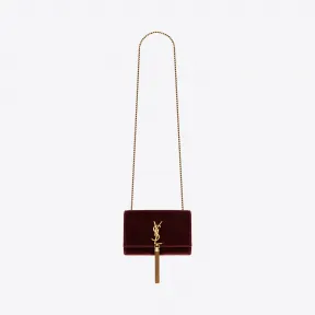 伊夫圣罗兰/Yves Saint laurent Kate 小号深红色丝绒流苏穗链条包  4743669P00W6450