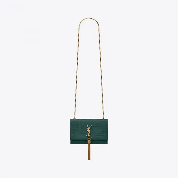 伊夫圣罗兰/Yves Saint laurent kate小号鳄鱼纹压印亮面皮革流苏链条包 474366DND0W4417