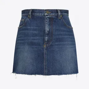 伊夫圣罗兰/Yves Saint laurent 深蓝色牛仔布非对称下摆刺绣裙 480704Y883L4963
