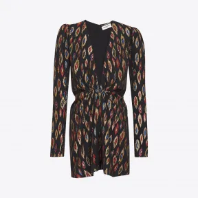 伊夫圣罗兰/Yves Saint laurent V形领收腰长袖多色真丝和金属线制迷你裙 481404Y443R1085