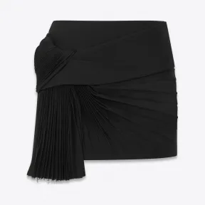 伊夫圣罗兰/Yves Saint laurent 迷你裙，黑色华达呢褶皱带 482965Y239W1000