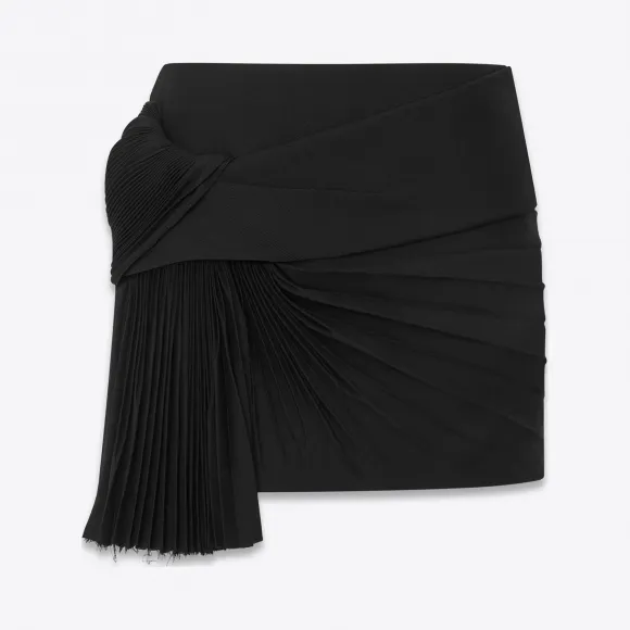 伊夫圣罗兰/Yves Saint laurent 迷你裙，黑色华达呢褶皱带 482965Y239W1000