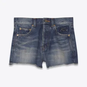 伊夫圣罗兰/Yves Saint laurent 这款褪色蓝色牛仔布饰有刺绣修身短裤 482998Y883L4840