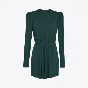 伊夫圣罗兰/Yves Saint laurent 翠绿色麂皮收腰长袖迷你裙 483156Y5OR23048