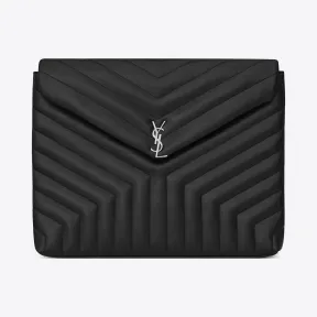 伊夫圣罗兰/Yves Saint laurent LOULOU黑色 “Y” 字形提花缝合真皮文件夹 483236DV706100