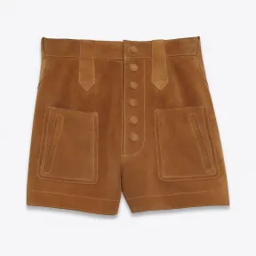 伊夫圣罗兰/Yves Saint laurent 干邑色麂皮高腰短裤 483353YC2JY2510