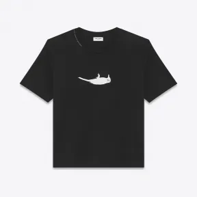 伊夫圣罗兰/Yves Saint laurent 短袖SL小鸟图案黑色和象牙色全棉汗布T恤 483410YB1HX9787