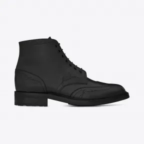 伊夫圣罗兰/Yves Saint laurent WILLIAM 25黑色真皮刺绣系系带翼尖靴 485439D98001000