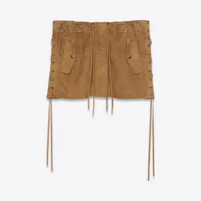 伊夫圣罗兰/Yves Saint laurent 烟草绒面革系带迷你裙 496825YC2LW2631