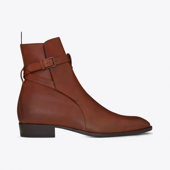 伊夫圣罗兰/Yves Saint laurent WYATT 30焦糖皮革焦糖布靴 4983720ML007014