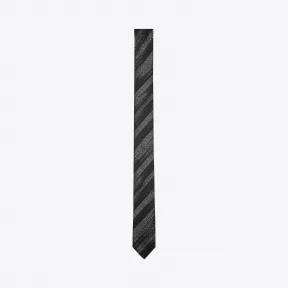 伊夫圣罗兰/Yves Saint laurent 黑色和浅灰色丝绸的IKAT刷子图案窄领带 4997434Y0021061