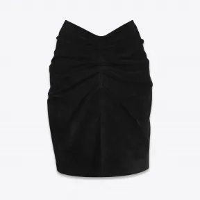 伊夫圣罗兰/Yves Saint laurent 黑色绒面革褶皱和垂褶迷你裙 505729YC2GB1000