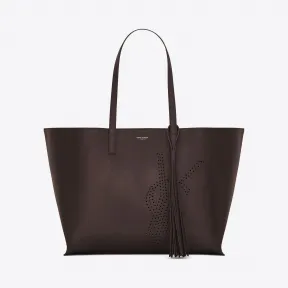 伊夫圣罗兰/Yves Saint laurent shopping巧克力色穿孔复古真皮流苏包  5092339XP1E2087