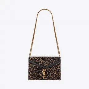 伊夫圣罗兰/Yves Saint laurent 女士 CASSANDRA monogram豹纹印花麂皮和光滑皮革搭扣包 5327501Q14M1563
