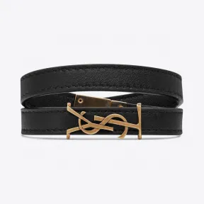 伊夫圣罗兰/Yves Saint laurent OPYUM 黑色真皮青铜色金属双层缠绕手链 536073BOO0W1000