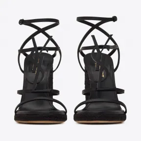 伊夫圣罗兰/Yves Saint laurent 黑色皮革会标CASSANDRA坡跟帆布鞋 5572080MUUU1000